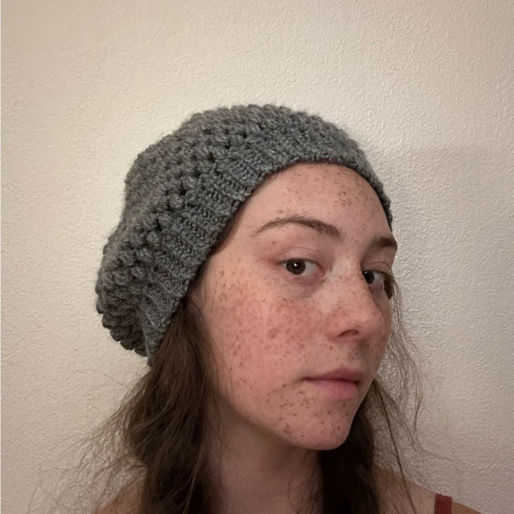 Gray Hand Crocheted Beanie for Women